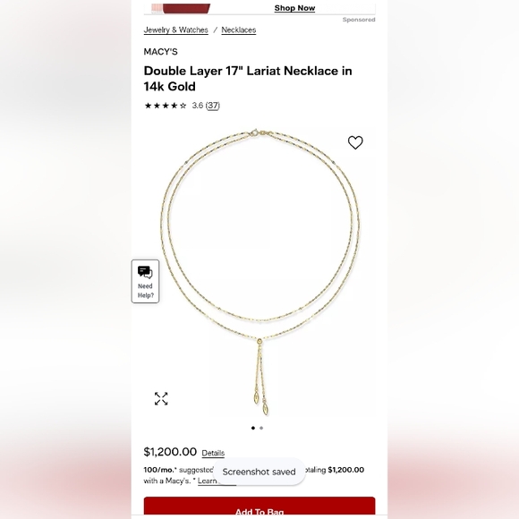 Real Gold 14 K Double Stran Lariat Necklace - Picture 7 of 7